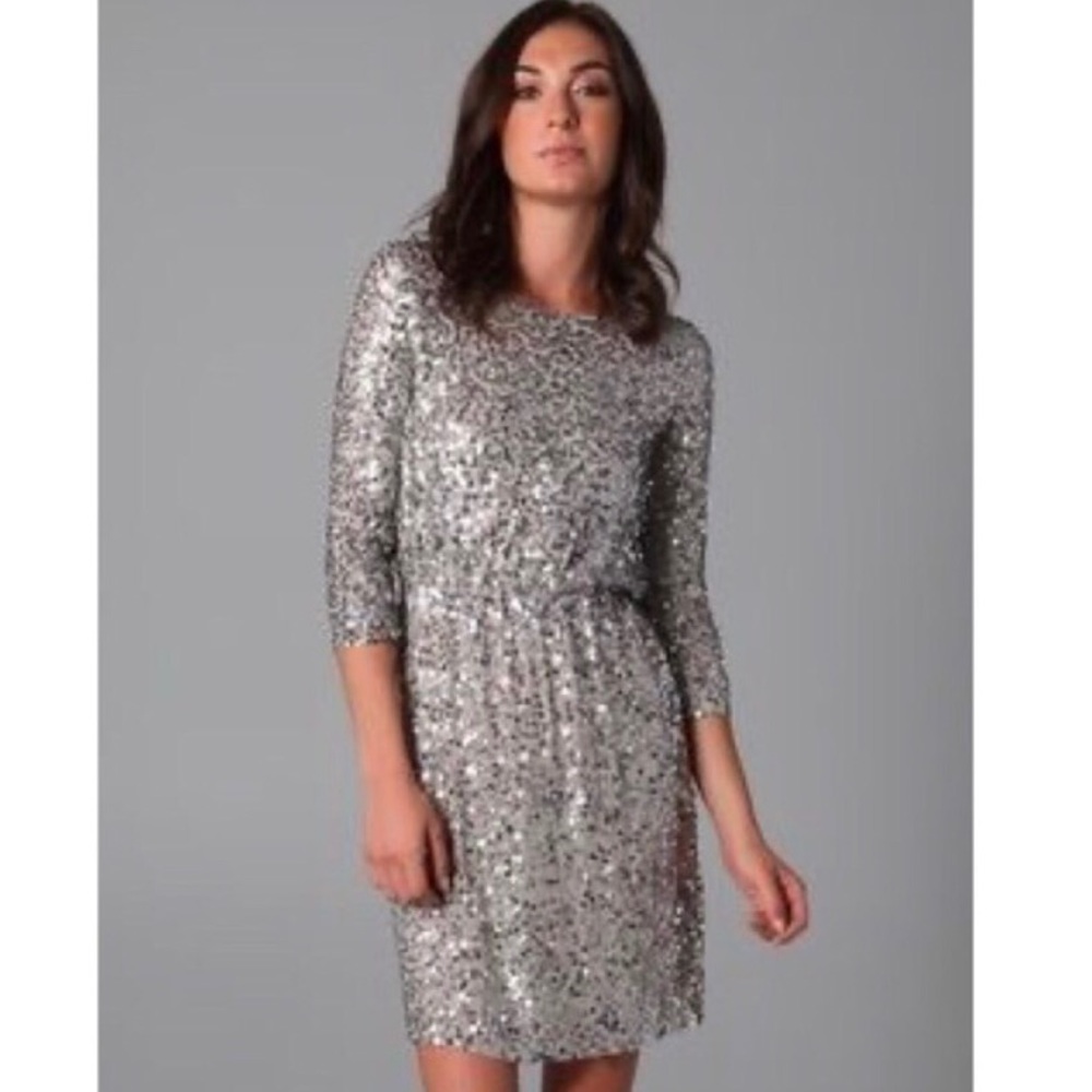 Alice + Olivia Silver Hand Stitched Sequins Dress